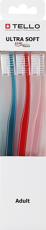 Toothbrush Set, extra soft, 6240, turquoise+red+ transparent - Tello Ultra Soft — photo N1