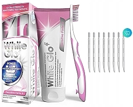 Set - White Glo Sensitive Forte + Extra Strength Whitening Set (t/paste/100ml + t/brush/1 + dental/flosser) — photo N2