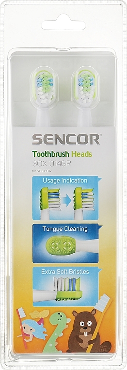 Kids Electric Toothbrush Head SOX014GR, 6-12 years, 2 pcs - Sencor — photo N1