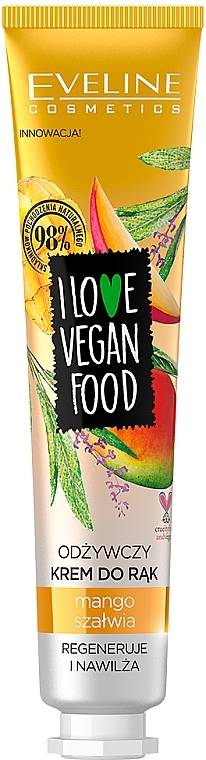 Nourishing Hand Cream - Eveline Cosmetics I Love Vegan Food Mango & Salvia Hand Cream — photo N2