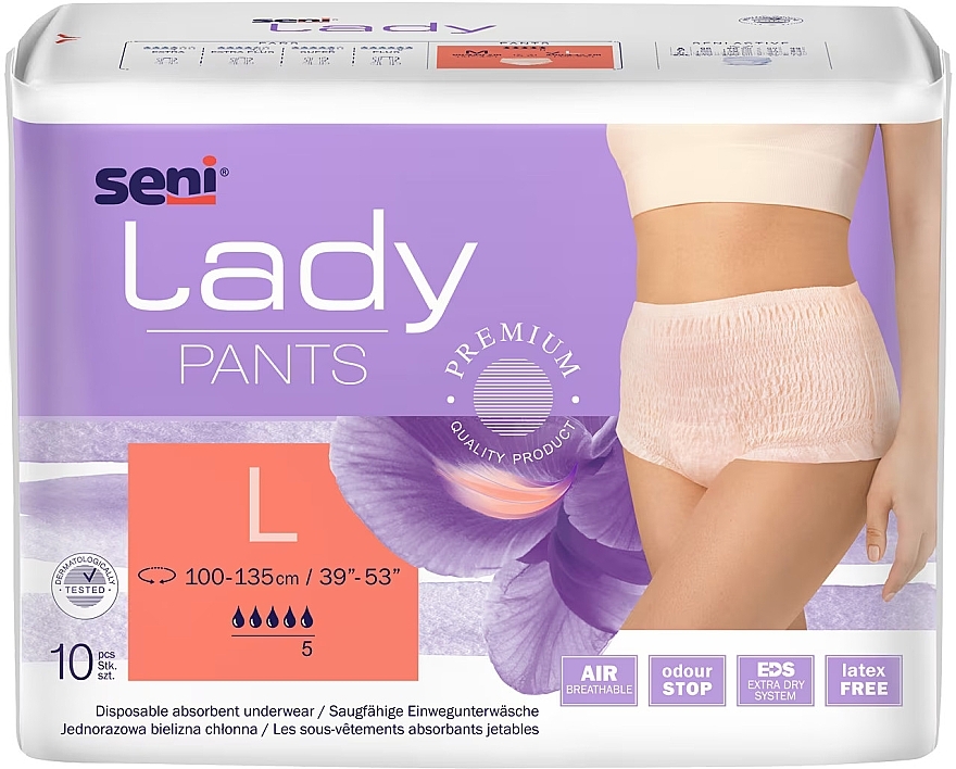 Women Absorbent Panties L, 100-135 cm, 10 pcs - Art Lady Pants — photo N1