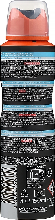 Deodorant Antiperspirant "Carbon Protection" - L'Oreal Paris Men Expert — photo N2