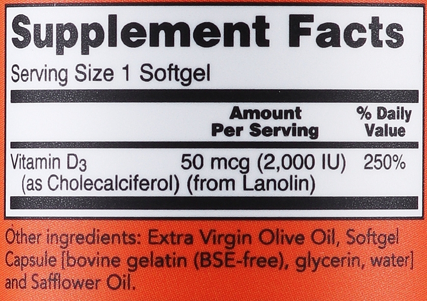 High Potency Vitamin D-3 - Now Foods Vitamin D-3 High Potency 2000 IU Softgels — photo N3