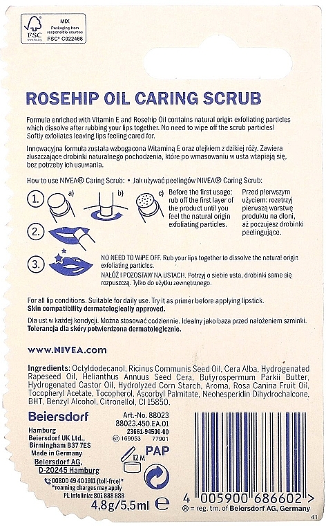 Rosehip Oil + Vitamin E Lip Scrub - Nivea Caring Scrub Super Soft Lips Rosehip Oil + Vitamin E — photo N2