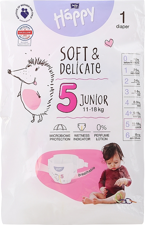 Baby Diapers 11-18 kg, size 5 Junior, 1 pc - Bella Baby Happy Soft & Delicate — photo N1