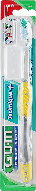 Technique+ Toothbrush, soft, yellow - G.U.M Soft Compact Toothbrush — photo N2