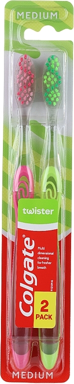 Twister Toothbrush, medium, pink+green - Colgate Twister Medium — photo N1