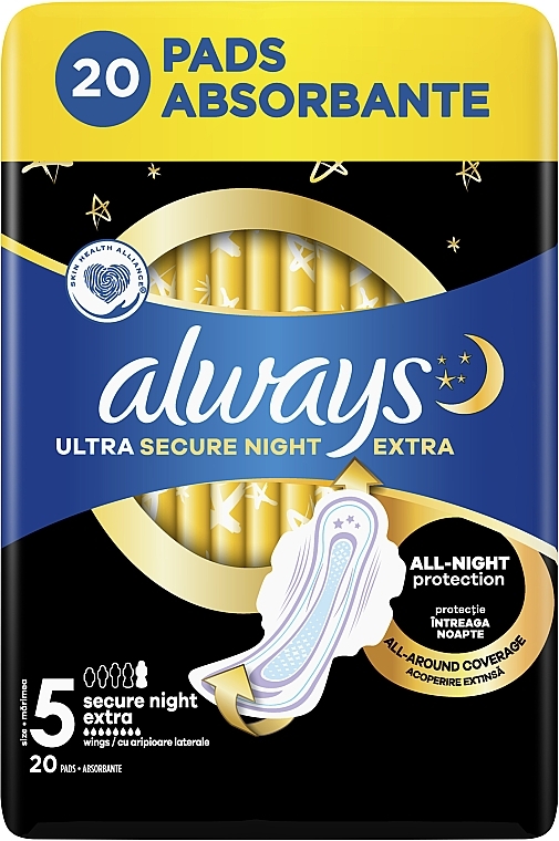 Sanitary Napkins, size 5, 20 pcs - Always Ultra Secure Night Extra — photo N3