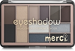 Eye & Face Makeup Palette - Merci Eyeshadow & Highlighter + Eyebrow Powder — photo N8