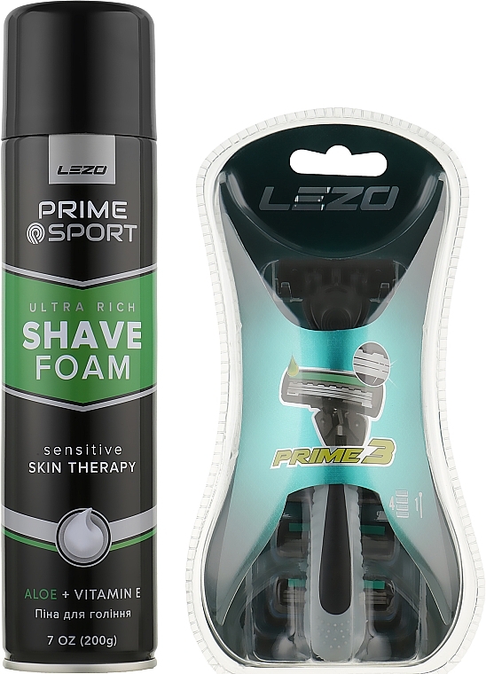 Set - Lezo Box Prime Sport Sensitive (sh/foam/200ml + razor + blade/3pcs) — photo N2