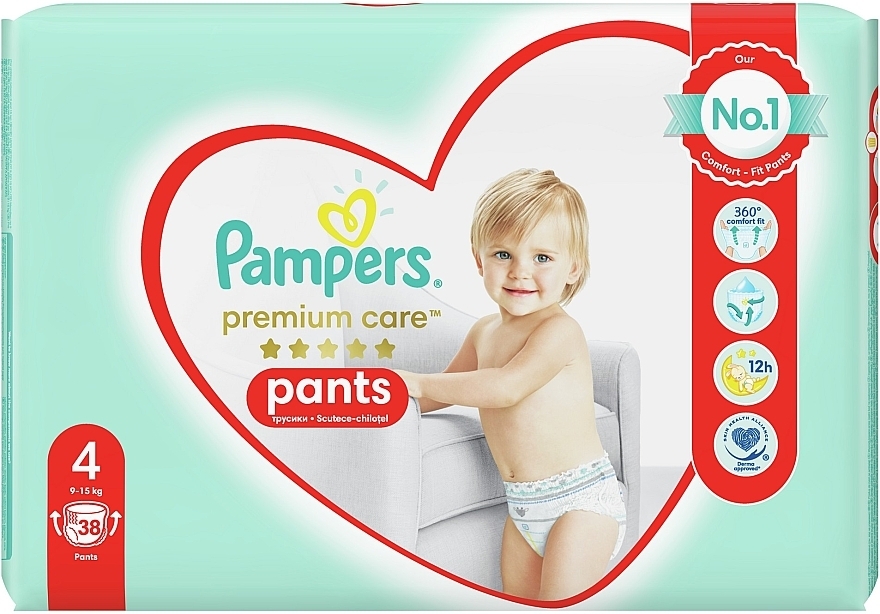 Premium Care Diaper Pants, size 4 (maxi), 9-15 kg, 38 pcs - Pampers — photo N2