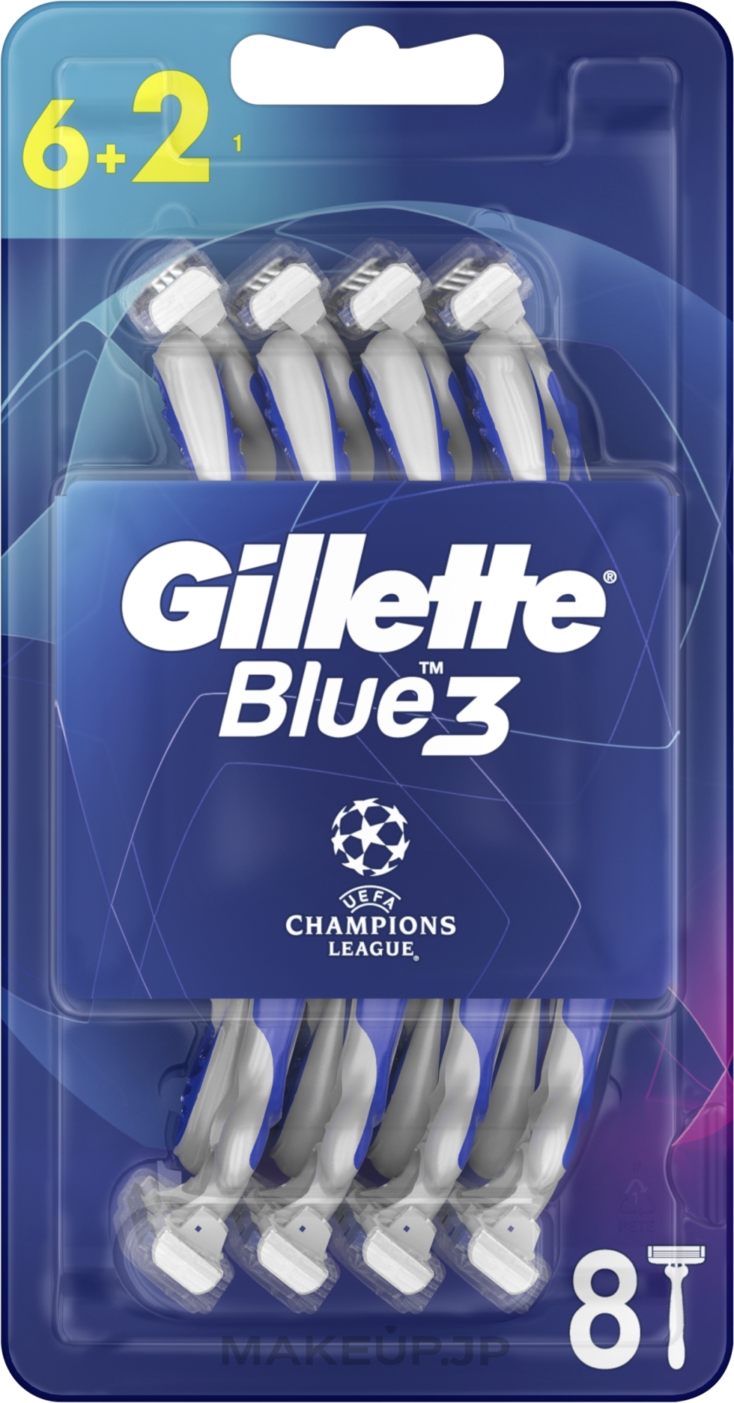 Disposable Shaving Razor Set, 6+2 pcs - Gillette Blue3 Comfort Football — photo 8 szt.