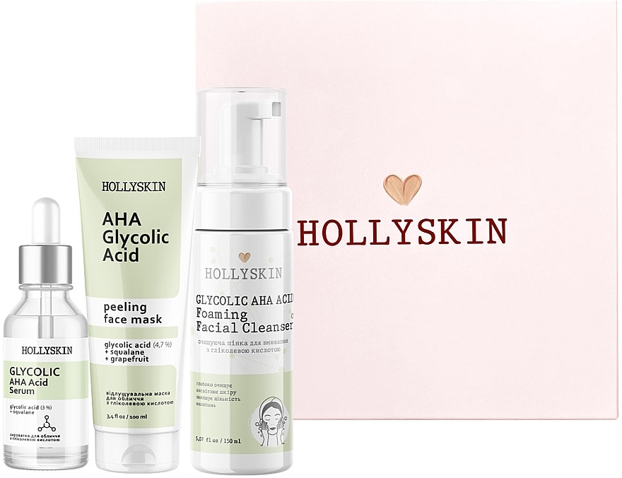 Set - Hollyskin Glycolic AHA Acid Intensive Care (mask/100ml + foam/150ml + ser/50ml) — photo N2