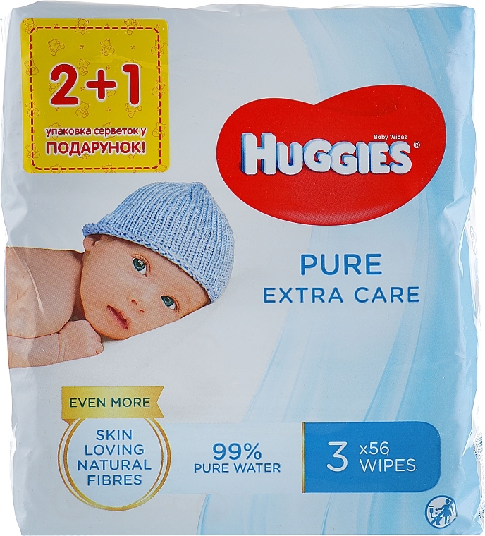 Baby Wet Wipes "Pure Extra Care 2+1", 3x56 pcs - Huggies — photo N3