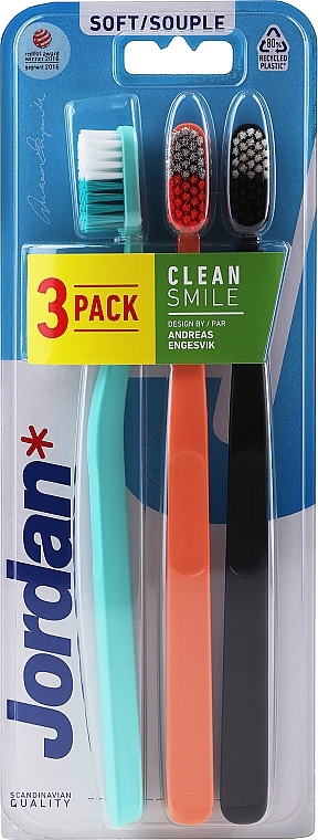 Soft Toothbrush, mint, black, orange - Jordan Clean Smile Soft — photo N1