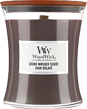 Scented Candle in Glass - WoodWick Hourglass Candle Stone Washed Suede — photo N1