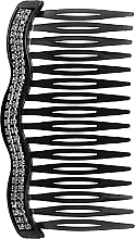 Decorative Comb, black with silver stones, wavy - Donegal — photo N1