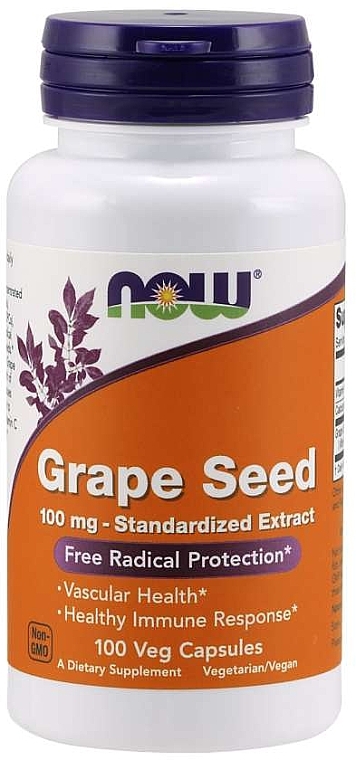 Capsules "Grape Seed Extract", 100mg - Now Foods Grape Seed 100mg Standardized Extract — photo N1