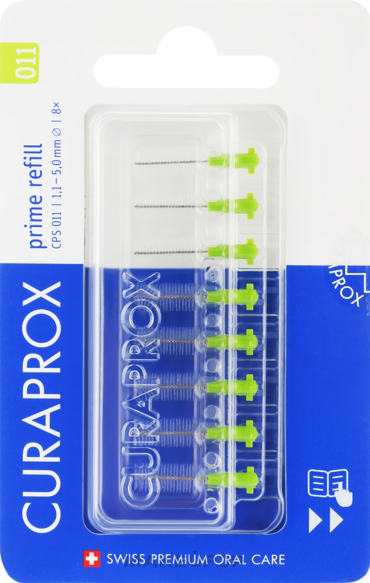 Interdental Brush Set "Prime Refill", CPS 1,1 -5,0 mm, no holder, 8pcs, green lime - Curaprox — photo 8 szt.