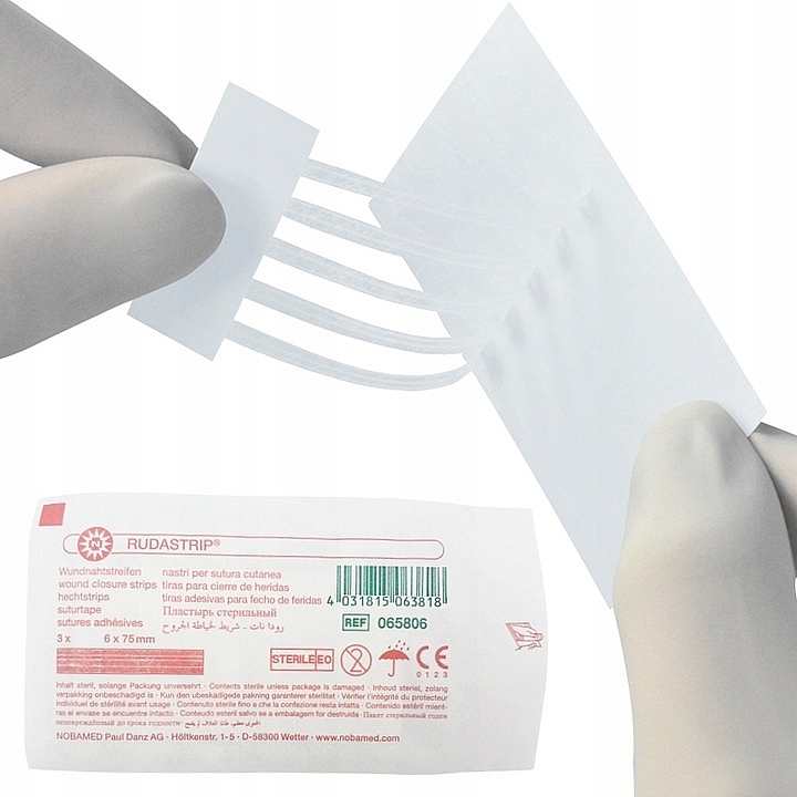 Sterile Plaster, 0.6x7.5 cm, 50 pcs - Nobamed Rudastrip Suture — photo N3