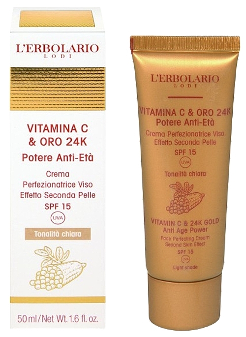 Vitamin C and 24 Carat Gold Perfect Light-Tone Face Cream  - L'Erbolario Vitamin C And 24K Gold Anti Age Power SPF 15 — photo N1