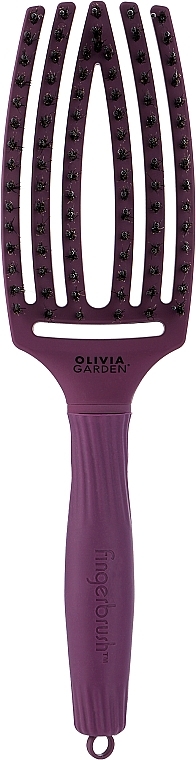 Curved Vented Hair Brush, purple - Olivia Garden Fingerbrush Think Pink 2022 Deep Purple — photo N2