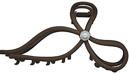 Hair Clip, bow with pearl, brown - Lolita Accessories — photo N1