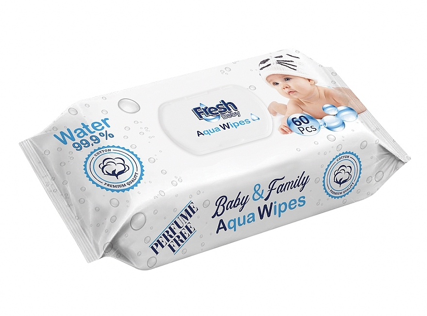 Wet Wipes, 60 pcs. - Fresh Baby Aqua Wipes — photo N2