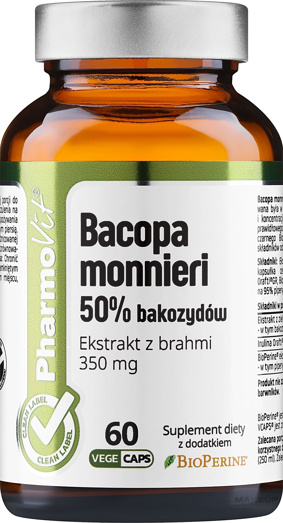 Dietary Supplement 'Bacopa Monnieri 50%' - Pharmovit Clean Label Bacopa Monnieri 50% — photo 60 ЊВ.