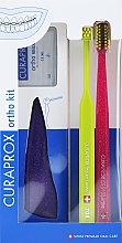 Fragrances, Perfumes, Cosmetics Set, option 37 (blue, light green, pink) - Curaprox Ortho Kit (brush/1pcs + brushes 07,14,18/3pcs + UHS/1pcs + orthod/wax/1pcs + box)