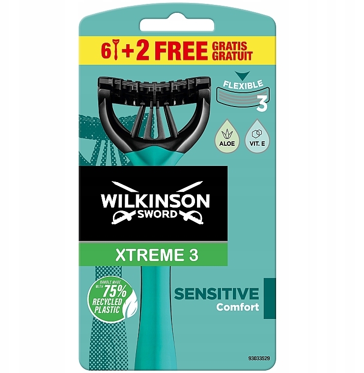 Disposable Shaving Razor, 6+2 pcs - Wilkinson Sword Xtreme 3 Sensitive — photo N1
