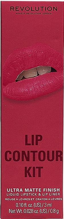 Makeup Revolution Lip Contour Kit Fierce Wine (lipstick/3ml + l/pencil/0.8g) - Lip Makeup Set — photo N1