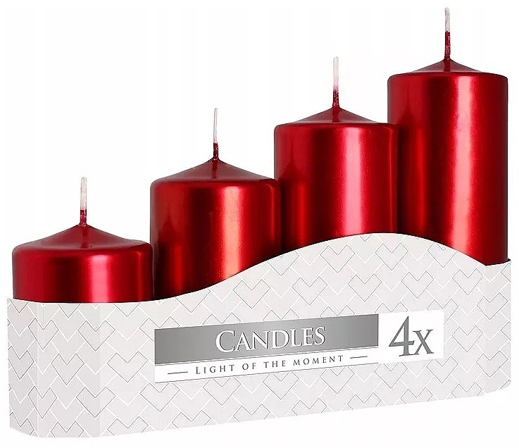 Cylindrical Candle set, metallic red, 4 pieces - Bispol — photo N1