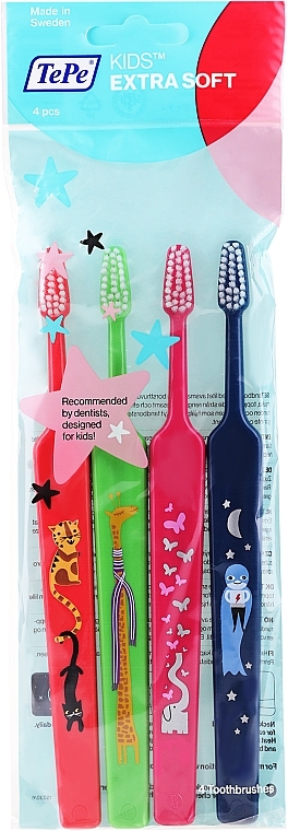 Kids Toothbrush Set, red+green+pink+blue - TePe Kids Extra Soft — photo N2