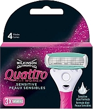 Fragrances, Perfumes, Cosmetics Replacement Shaving Cassettes, 3 pcs - Wilkinson Sword Quattro for Women Sensitive 