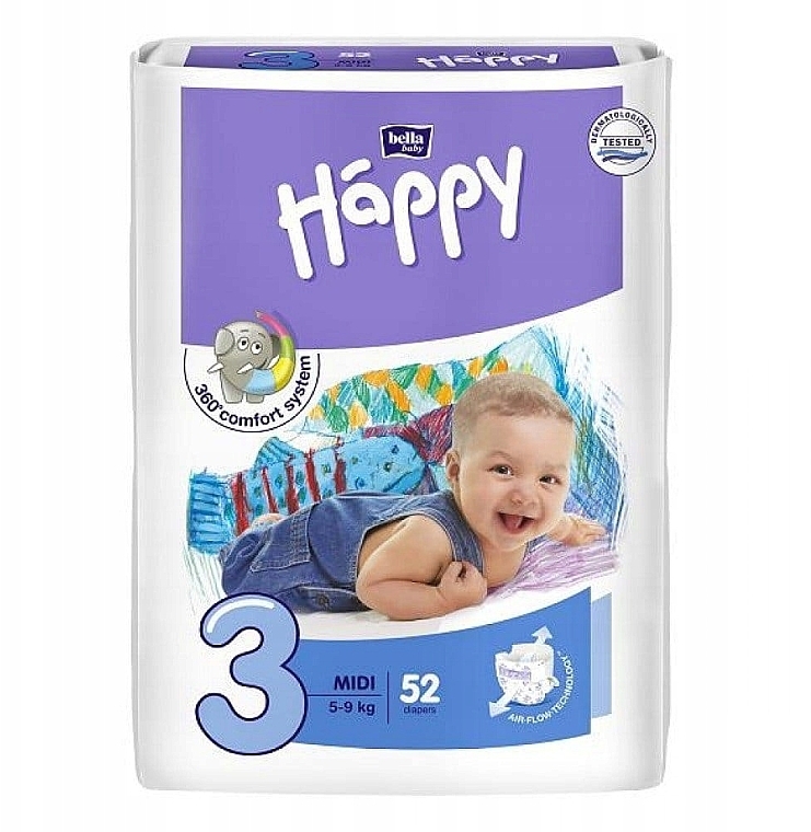 Baby Diapers 5-9 kg, size 3, 52 pcs - Bella Baby Happy — photo N1