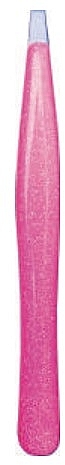 Straight Tweezers, stainless steel, 9.2 cm, shiny pink, in blister - Titania — photo N2