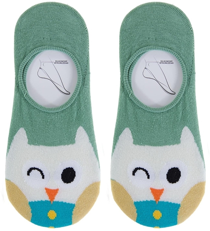 Owl Women Short Cotton Socks, green - Moraj — photo N1