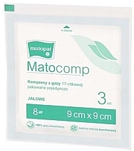Sterile Gauze Compresses, 17 threads, 8 layers, 9x9 cm, 3 pcs., packed individually - Matopat Matocomp — photo N1