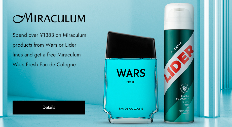 Spend over ¥1383 on Miraculum products from Wars or Lider lines and get a free Miraculum Wars Fresh Eau de Cologne