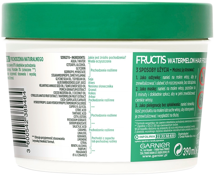 Hair Mask - Garnier Fructis Hair Food Plumping Watermelon Mask — photo N2