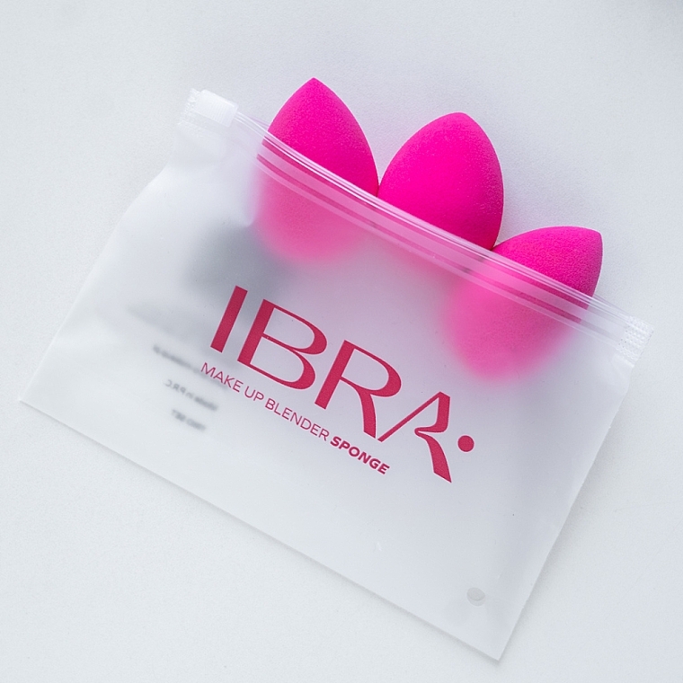 Makeup Sponge Set, 3 pcs, pink - Ibra Make Up Blender Sponge Pink — photo N1