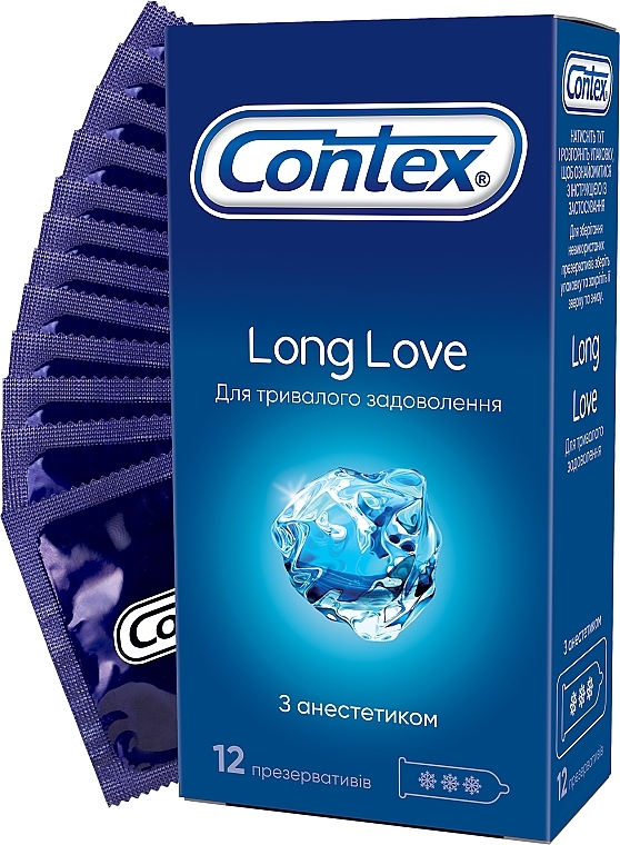 Latex Condoms with Anesthetic Silicone Lubricant, 12 pcs - Contex Long Love — photo N1