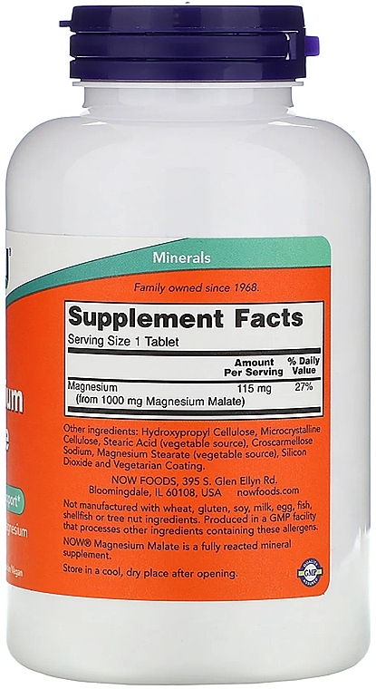 Minerals Magnesium Malate, 1000mg - Now Foods Magnesium Malate Tablets — photo N12