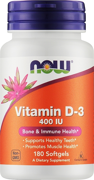 Vitamin D-3, softgels - Now Foods Vitamin D-3 400 IU Softgels — photo N1