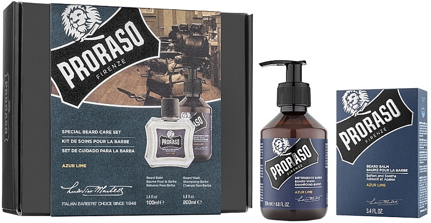 Beard Care Set - Proraso Azur Lime (shm/200ml + balm/100ml) — photo N1