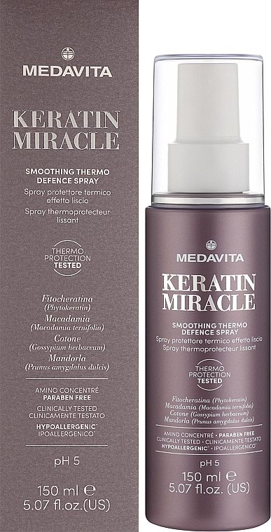 Smoothing Thermal Protective Hair Spray - Medavita Keratin Miracle Smoothing Thermo Defence Spray — photo N2