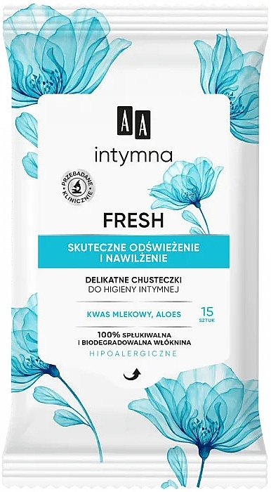 Refreshing Intimate Wash Wipes, 15 pcs - AA Intimate Fresh Hygiene Wipes — photo N1