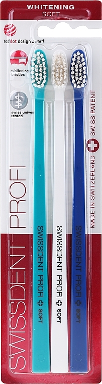 Toothbrush Set, extra soft, dark blue + blue + white - Swissdent Profi Whitening Soft Trio-Pack — photo N1