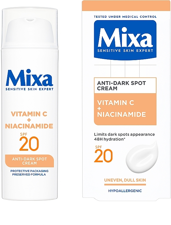 ビタミンCとナイアシンアミドを配合した顔のシミ対策保湿クリーム - Mixa Sensitive Skin Expert Anti-dark spot Cream	 — photo N2